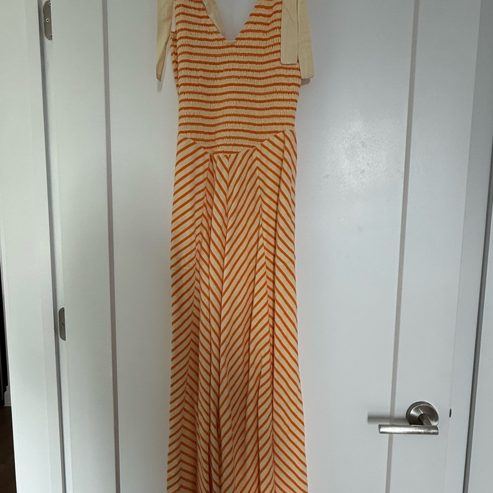 Striped Orange and soft yellow Maxi Dress NWT